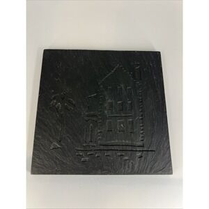 Slate Coastal Trivet 5.75" Square Stone Coaster Hot Plate Beach Cabin Lake House